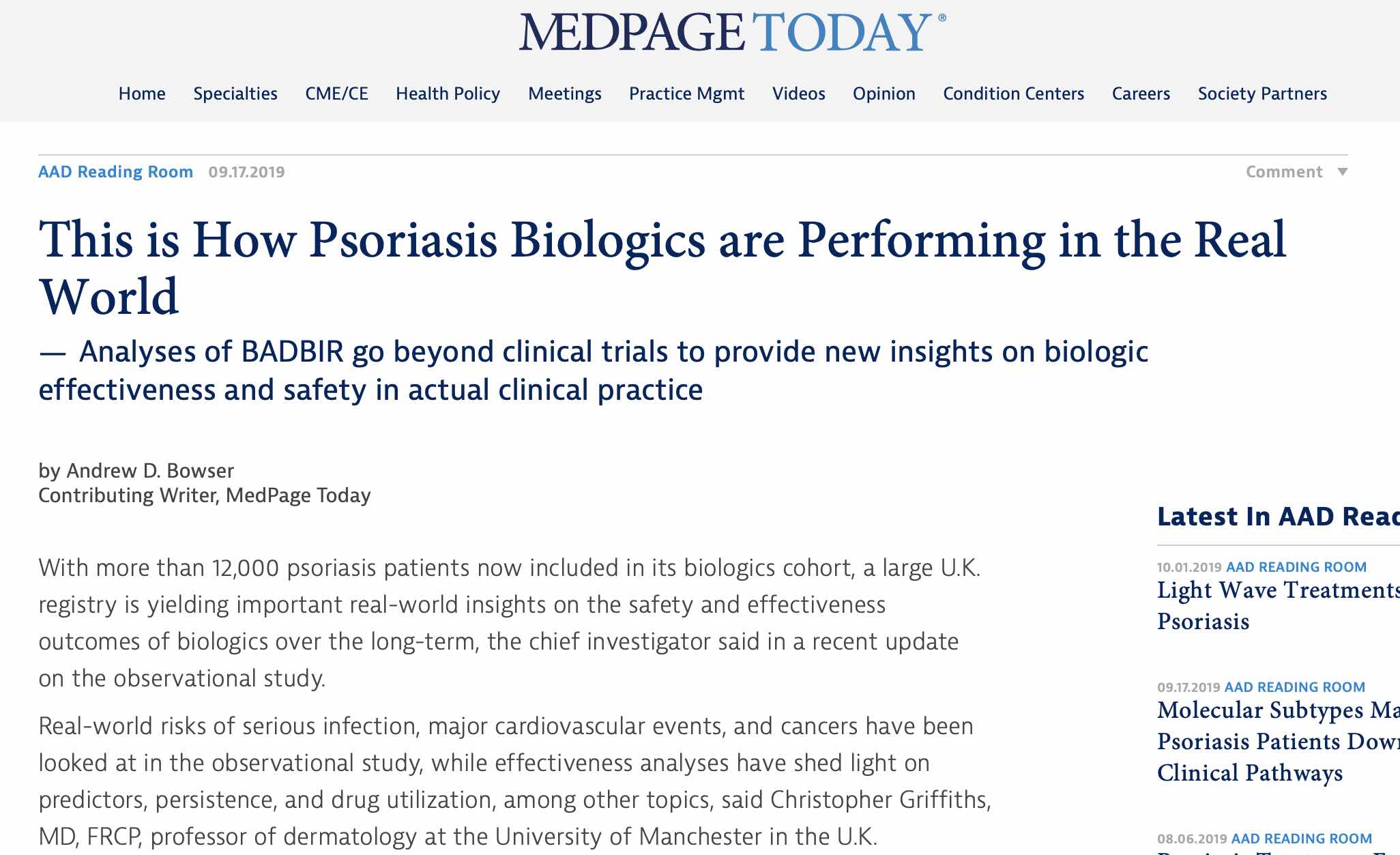This is How Psoriasis Biologics are Performing in the Real World 治疗银屑病的生物抑制剂在真实世界的表现