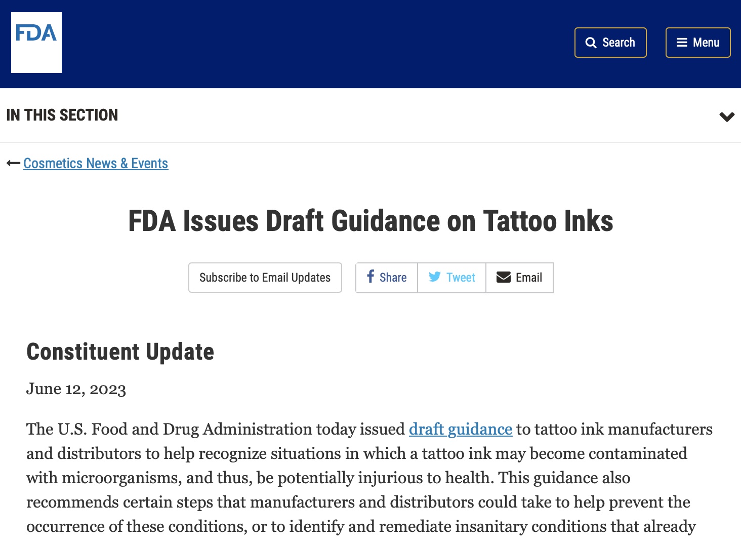 tattoo fda Guidance