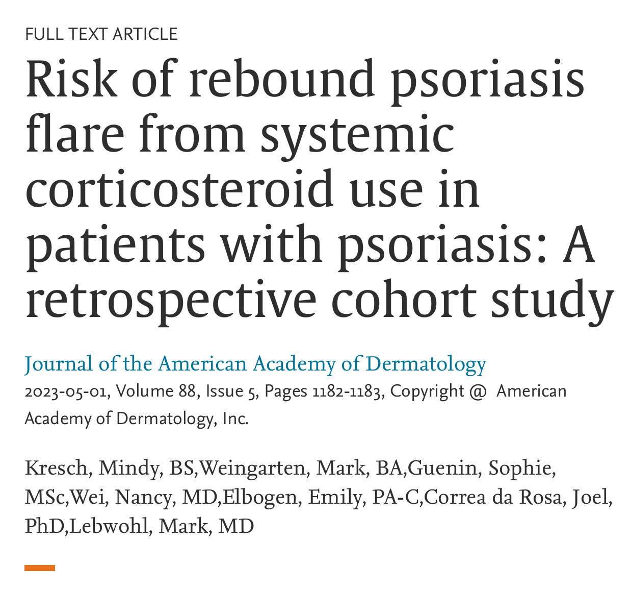 Risk of rebound psoriasis flare from systemic corticosteroid use in patients with psoriasis 银屑病患者使用皮质类固醇后银屑病复发的风险
