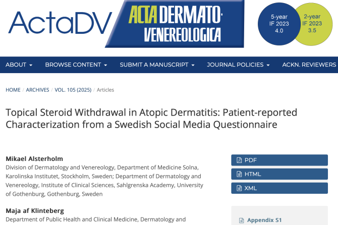 Topical Steroid Withdrawal in Atopic Dermatitis: Report from Sweden 特应性皮炎中的外用类固醇戒断：来自瑞典的报告