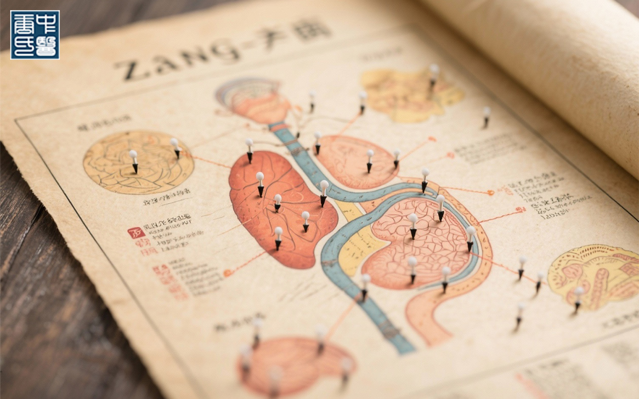 TCM Zang-Fu organ map showing internal connections to skin health.