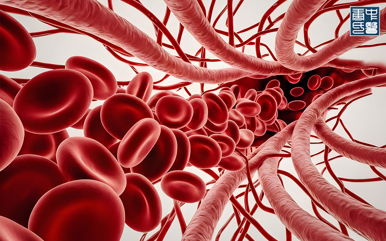 Red blood cells flowing in a capillary.